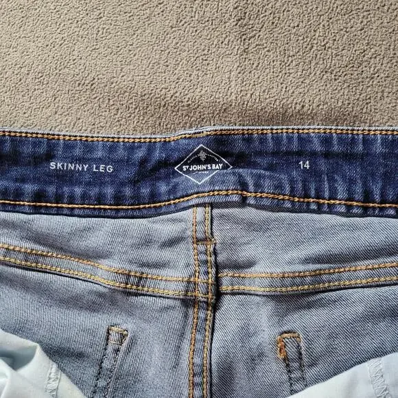 St Johns Bay Womens Jeans Size 14 Dark Wash Painters Recycle - Picture 8 of 14